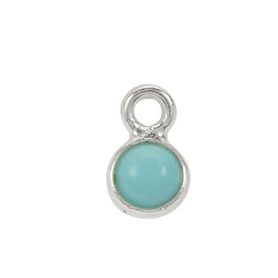 925 Sterling Silver December Birthstone Round Charm with 0.04cts Sleeping Beauty Turquoise, Approx 3mm