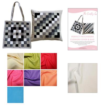 Crafty Co Pastel Patchwork Tote Bag & Cushion Duo Kit: Instructions, Fabric (1.5m) & F8's (7pcs)