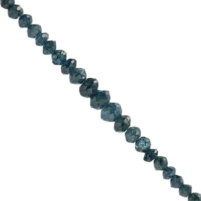 1.70cts Zimbabwe Blue Diamond Faceted Rondelles Approx 1 to 2mm, 5cm Strand