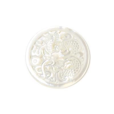 Mother of Pearl Carved Dragon Pendant, Round Frame Approx 35mm, 1pc