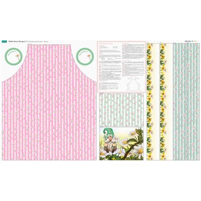 Debbi Moore Designs Pink Gardening Gnomes Apron Fabric Panel  (140cm x 86cm)