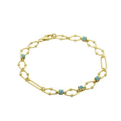 Gold Plated 925 Sterling Silver Beaded Oval Link Paper Clip Bracelet with Sleeping Beauty Turquoise, With Instructions By Claire Macdonald