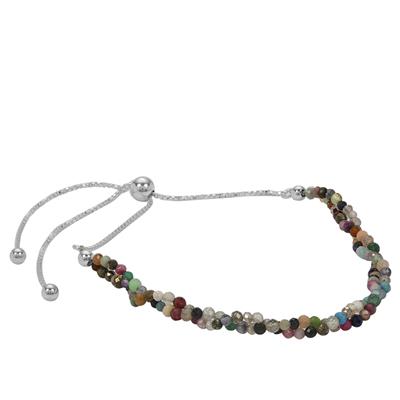 5cts Multi Stone Faceted Round Approx 1mm With 925 Sterling Silver Slider Bracelet 10Inch 