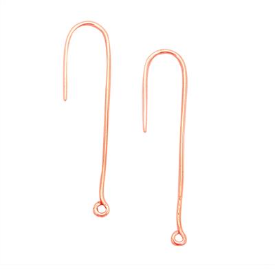 Rose Gold Plated 925 Sterling Silver Long Link Earring Hook, Approx 42x11mm, Hole 1.4mm 2pcs