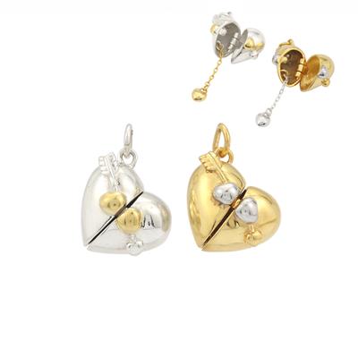 925 Sterling Silver Opening Heart Charm with Gold Plated Heart, Approx 15mm