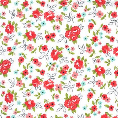 Moda Sunday Stroll White & Red Petal Fabric 0.5m