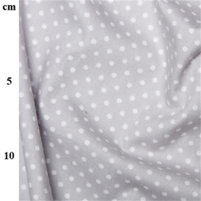 White Polka Dots on Silver Cotton Poplin Fabric 0.5m