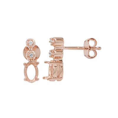 Rose Gold Plated 925 Sterling Silver Oval Earring Mount (To fit 6x4mm gemstone) Inc. 0.06cts White Zircon Brilliant Cut Round 1.25- 1 Pair