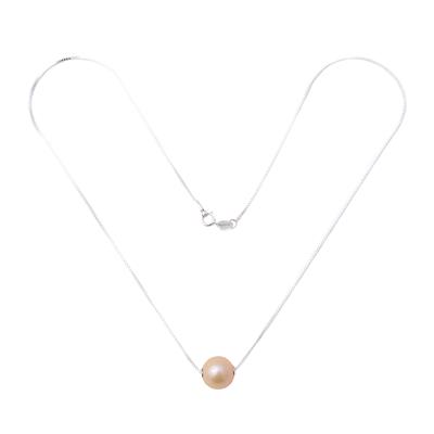Round Peach Nucleated Pearl approx. 10mm with 2mm Hole With Sterling Silver Box Chain approx. 45cm/18 inch
