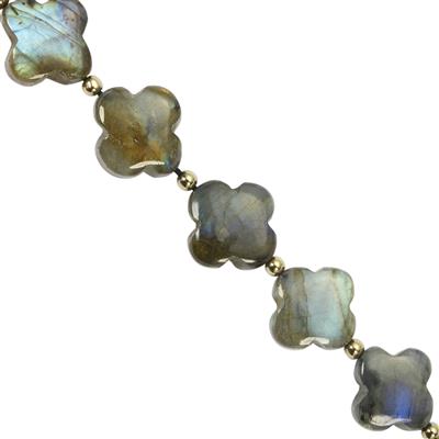 75cts Labradorite Clover Shaped Approx 14 to 17mm, 15cm Strand With Hematite Spacers
