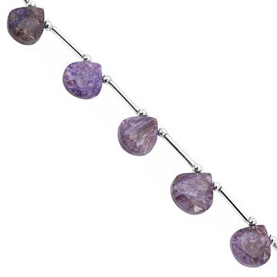 42cts Charoite Top Side Drill Faceted Heart Approx 11 to 13mm, 17cm Strand with Spacers