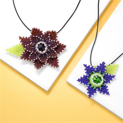 Rainbow Long Bicone & Fire Polished Glass, Trio Of Chrysanthemum Pendants Project With Downloadable Instructions By
