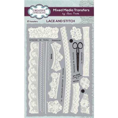 Creative Expressions Sam Poole 6.0 in x 8.4 in Mixed Media Transfers Lace and Stitch
