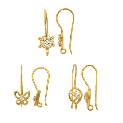Gold plated 925 Sterling Silver Earring with White Zircon (3x pairs, 3 designs) Approx 25x8mm
