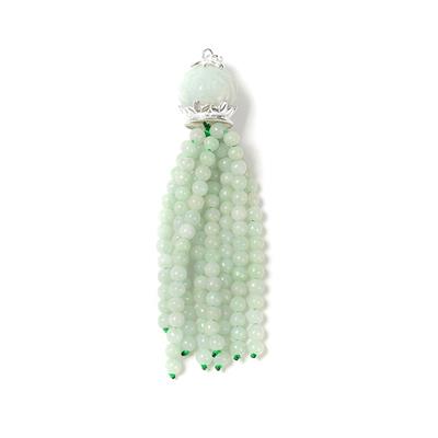 40cts Type A Green Jadeite Carving Round Bead Approx 12mm with Approx 3-4mm Green Jadeite Rounds Tassles 