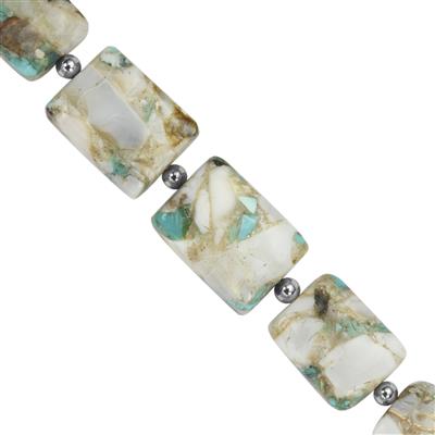 37cts Opal Turquoise Smooth Square Approx 14x10 to 17x12mm Strand With Hematite Spacers 