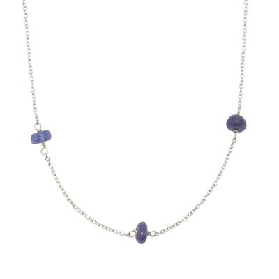 925 Sterling Silver Station Necklace With Tanzanite, Approx 18inch