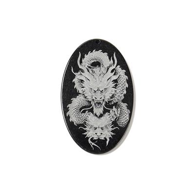 35cts Type A  Black Jadeite Laser Printed Dragon Oval Pendant With Downloadable Instructions By Alison Tarry