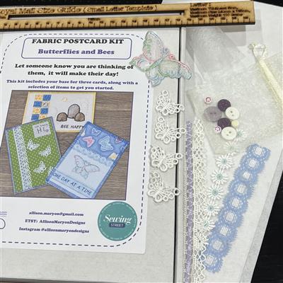 Allison Maryons Fabric Postcard Kit; Instructions, Trims & Letterbox Gauge - Bees & Butterflies