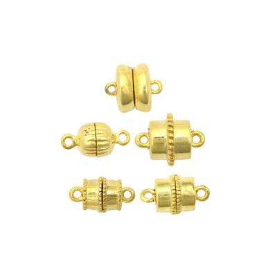 Gold Plated Base Metal Magnetic Clasps of Varying Sizes, (Pack of 5)