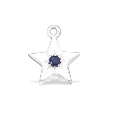 925 Sterling Silver Gem Set Star Shape Charm with Blue Sapphire 10mm