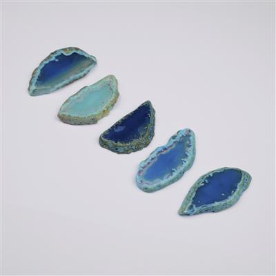320cts Blue Agate Slices Approx 29x50 - 30x59mm Set Of 5 Slices			