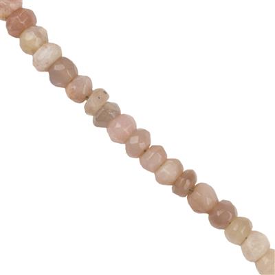 50cts Peach Moonstone Faceted Rondelles Approx 3-5mm, 33cm Strand