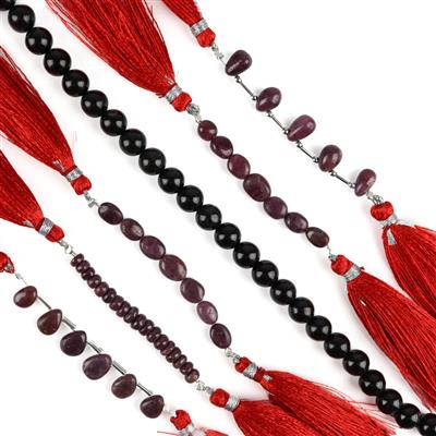Righteous Ruby! Ruby Smooth Mix Shapes Strands With Spacers & Type A Black Jadeite Plain Rounds