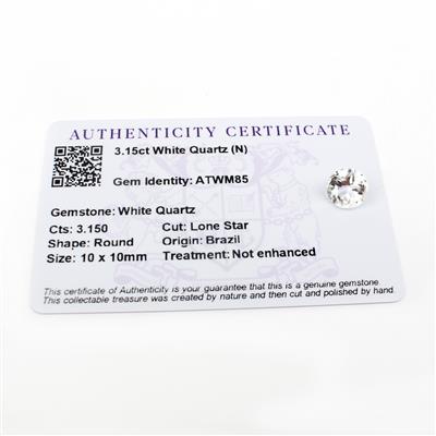 3.15cts Lone Star Cut White Quartz 10x10mm Round  (N)
