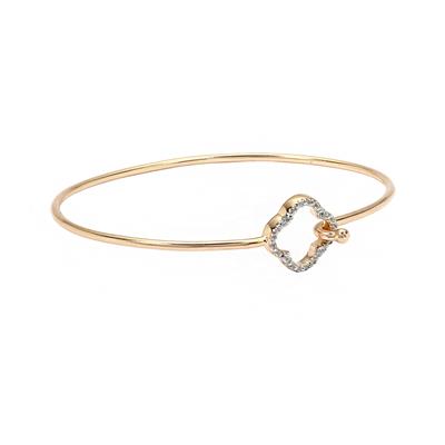Rose Gold Plated 925 Sterling silver Bangle with White Topaz Clover, ID Approx 52x62mm