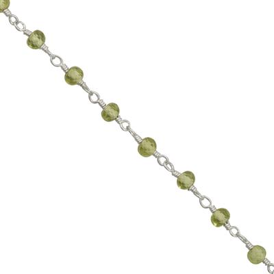 Brass Silver plated Chain With 15cts Peridot Approx 3mm, 1 Meter With Spool (Pack of 1)