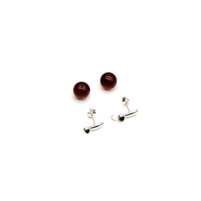 Sterling Silver Bar Earrings with Baltic Cherry Amber 10mm Rounds (1 Pair)