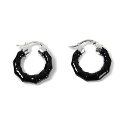 15cts Type A Black Jadeite Bamboo 925 Sterling Silver Hinge Lock Earrings Approx 24x21mm, 1 Pair
