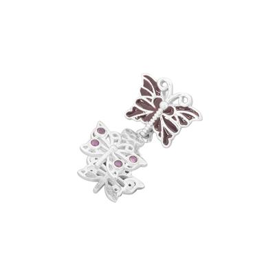 925 Sterling Silver Butterfly Pinch Bail with Purple Enemal and Amethyst gemstone Approx 25x14mm