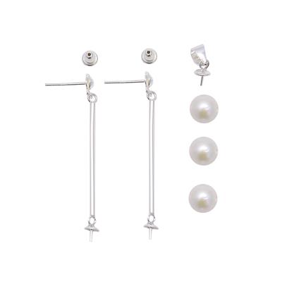 925 Sterling Silver Drop Earrings & Pendant With White Freshwater Cultured Pearls 