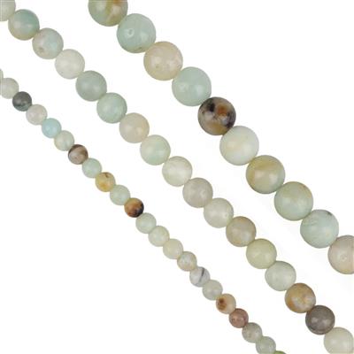 340cts Multi Colour Amazonite Plain Round Approx 4mm, 6mm, 8mm, Set of 3 Strands				
