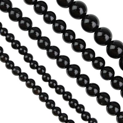 450cts Black Onyx Plain Round 2 x Approx 4mm, 2 x Approx 6mm, 1 x Approx 8mm, 36cm Strands Set of 5