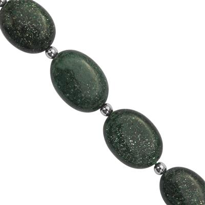 63cts Green Sandstone Smooth Oval Approx 12x9 to 19x14mm 14cm Strand With Hematite and Plastic Spacers 