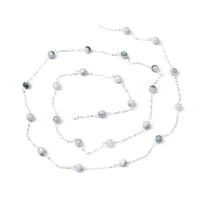 1 Metre Type A 925 Sterling Silver Chain with Floating Flower Jadeite Plaind Rounds Approx 6-7mm