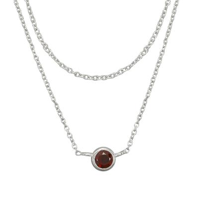 925 Sterling Silver 2 Row Cable chain Necklace with Red Garnet charm 16