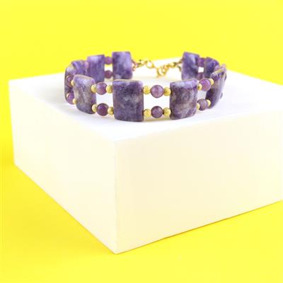 Gold Plated 925 Sterling Silver, Lapidolite Smooth Double Drill Cushion & Rounds Project With Instructions By Alison Tarry