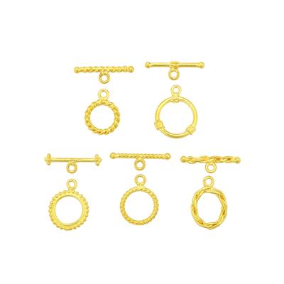 Gold Plated 925 Sterling Silver Lightweight Toggle Clasp Bundle, Approx 11x14mm & T Bar 17mm 5pcs 