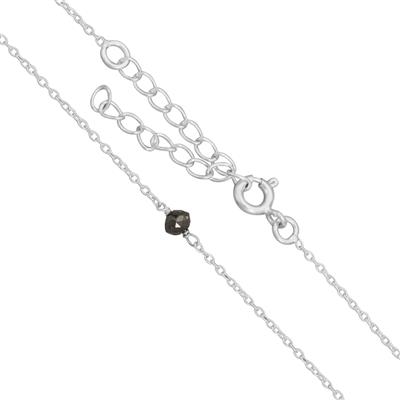 925 Sterling Silver Station Necklace with 1.90ct Black Diamond Faceted Roundels Approx 3x2mm to 4x3mm 18+2 Inch with Extender 