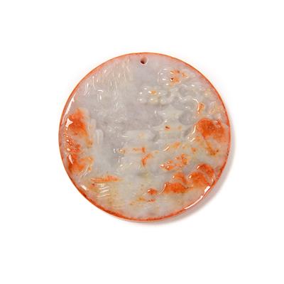 120cts Carved Bi-Colour Red Jadeite Landscape Pendant Approx 50-52mm