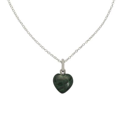 Malachite Heart Pendant, Approx 17x10mm with 925 Sterling Silver Bail & Chain, Approx 18Inch 