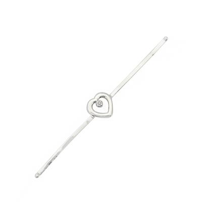 925 Sterling Silver Heart Ring Wire with White Diamond, Approx 7.5cm in length