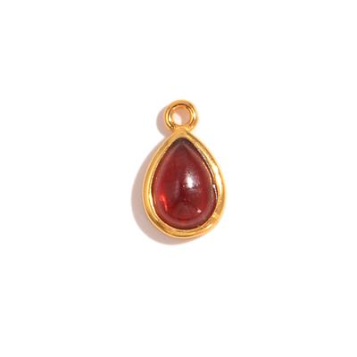 January Birthstone Collection: Gold 925 Sterling Silver Tear Drop Charm with Garnet Approx 11x6mm