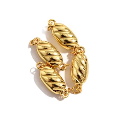 Gold Plated 925 Sterling Silver Ridged Bean Clasp, Approx 15x6mm, 4pcs