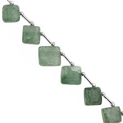 85cts Aventurine Quartz Corner Drill Smooth Square Approx 11 To 17mm, 22cm Strand with spacers