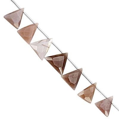 85cts Chocolate Moonstone Top Side Drill Faceted Trillians Approx 11x6 to 19x17.5mm, 23cm Strand with Spacers